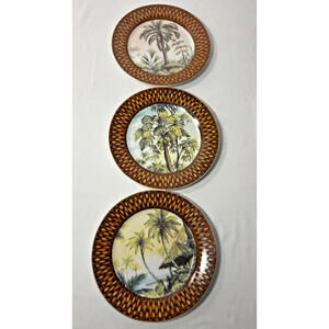Elite Decor Decorative Plates Set of 3 Palm Trees & Floral 7.5" China